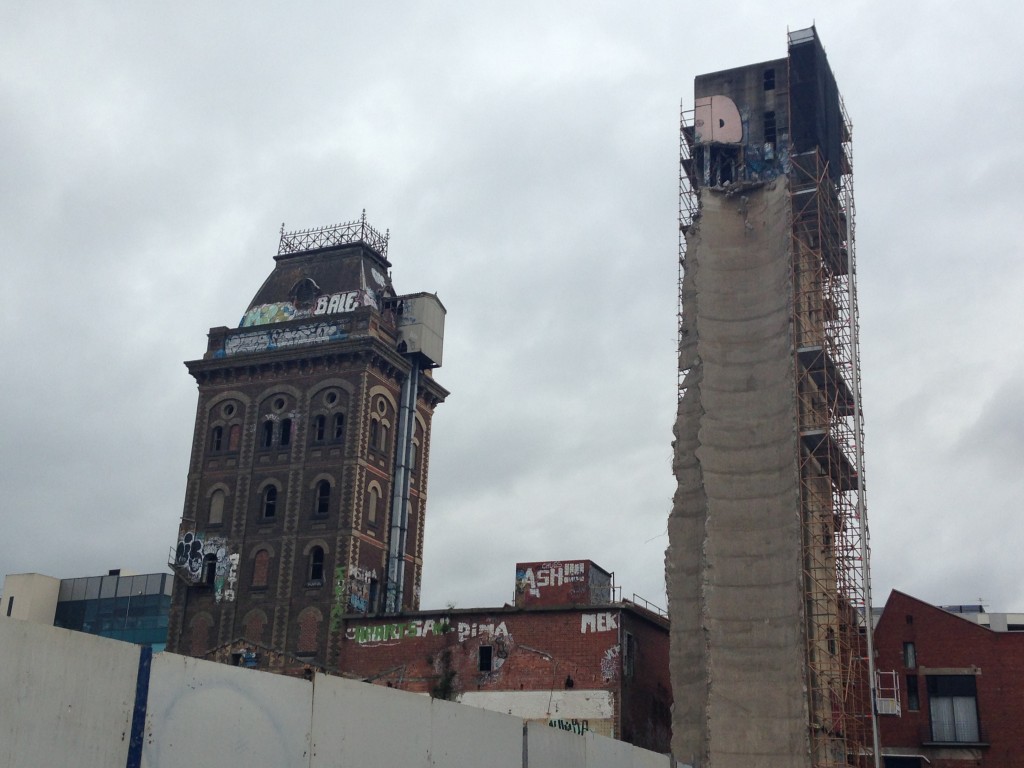 Demolition of the former Yorkshire Brewery silos is well underway. 