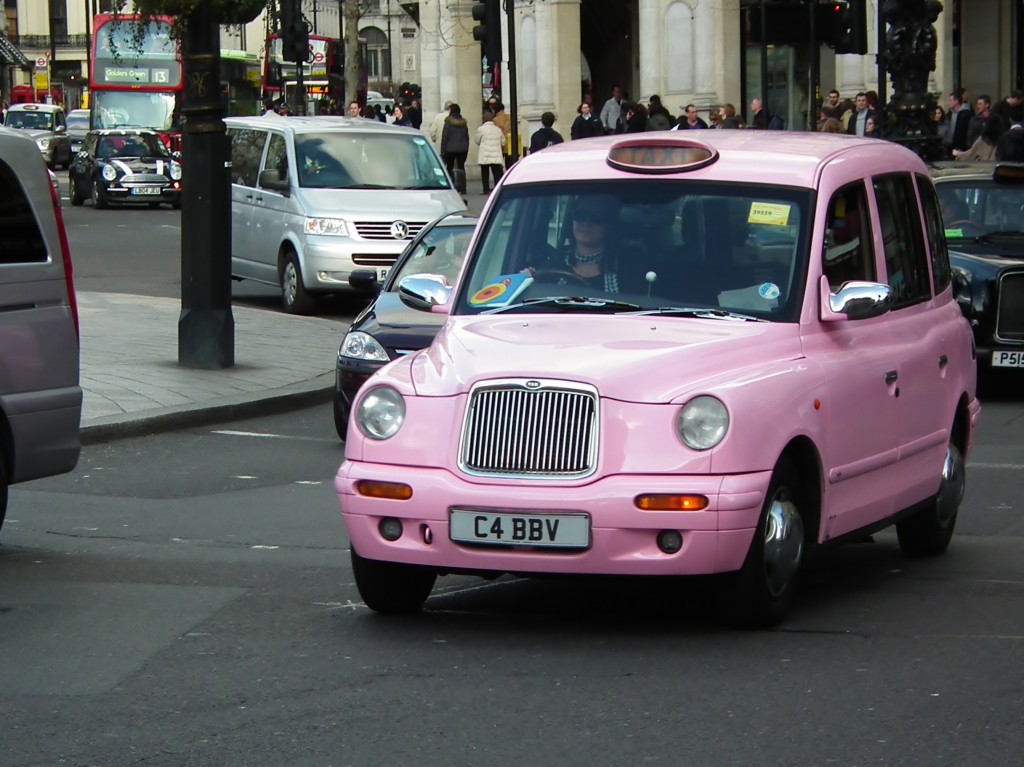 A pink taxi in London's Trafalgar Square. Photo: Ken Brown
