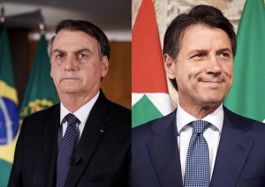Professional photos of Brazil's President, Jair Bolsonaro, and Italy's Prime Minister, Giuseppe Conte, side by side