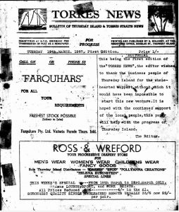 A photocopy of the first edition of newspaper, Torres News