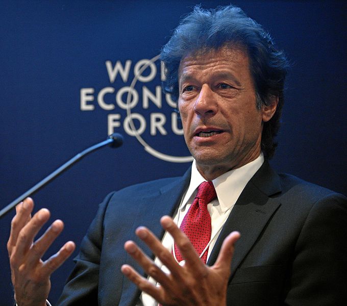Pakistan prime minister-elect Imran Khan speaking at the World Economic Forum